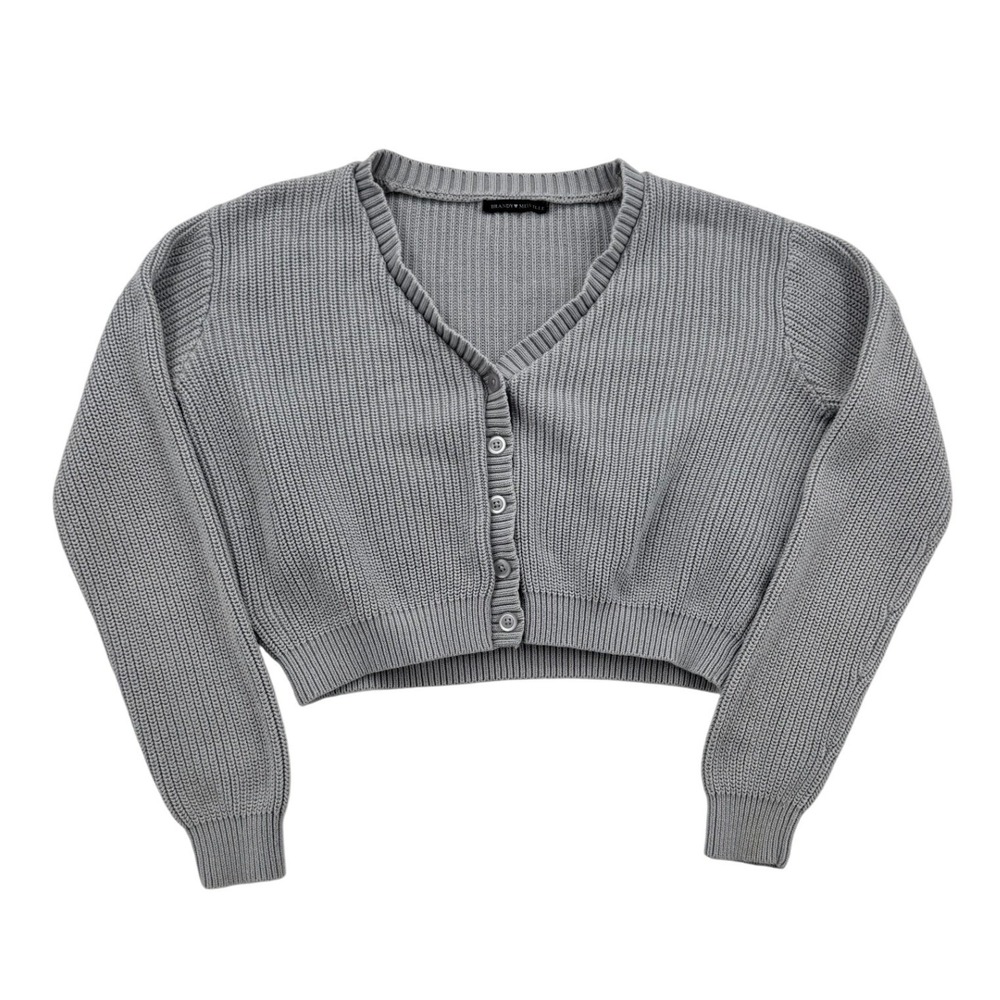 Brandy Melville Cardigan Womens One Size Gray Good Ribbed Cropped V-Neck